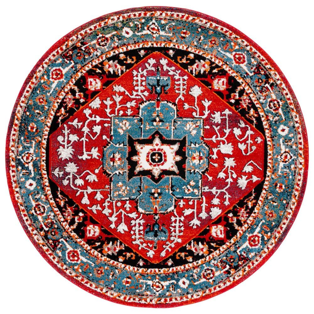 Vintage Hamadan 7 ft. x 7 ft. Blue/Red Medallion Ornate Round Area Rug price history on PriceWatchPro