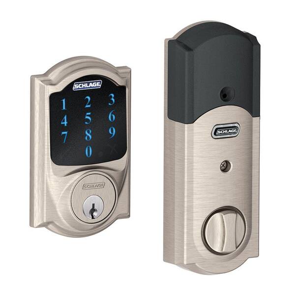 Schlage Camelot Satin Nickel Electronic Connect Smart Deadbolt with Alarm - Z-Wave Enabled