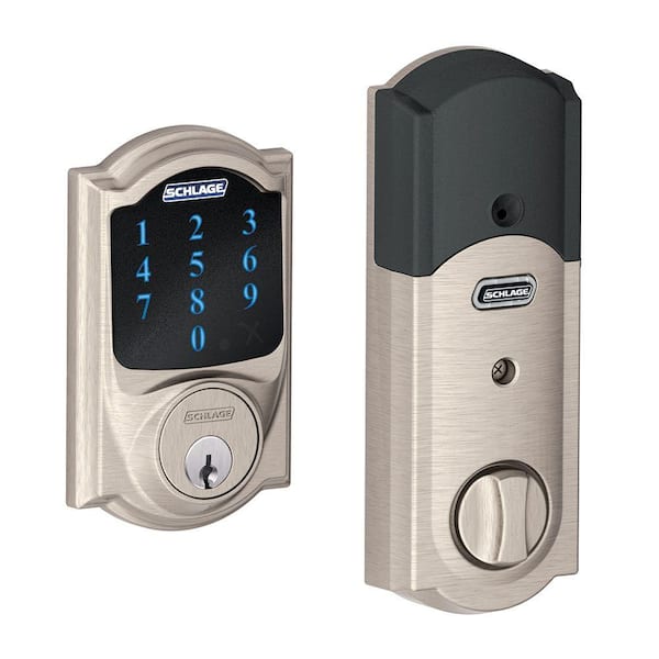 Schlage Camelot Satin Nickel Electronic Connect Smart Deadbolt with Alarm