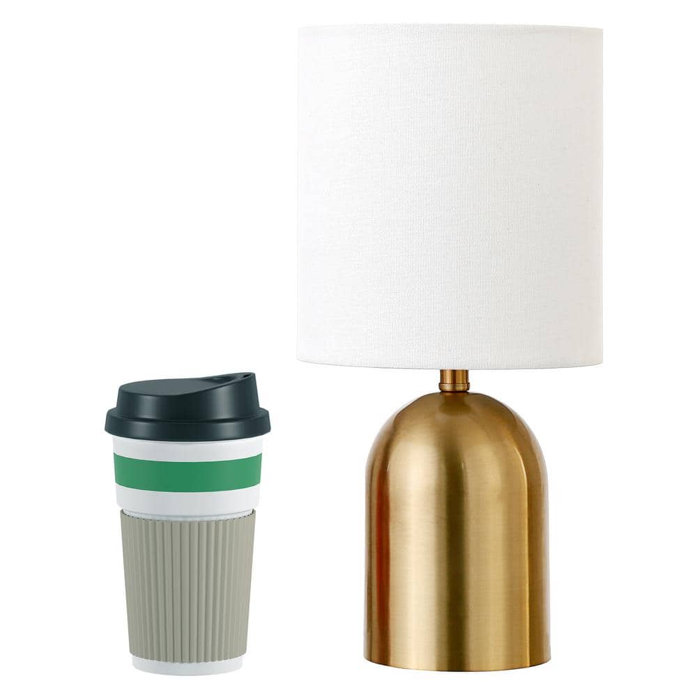 Brass Mini Table Lamp with White Linen Shade