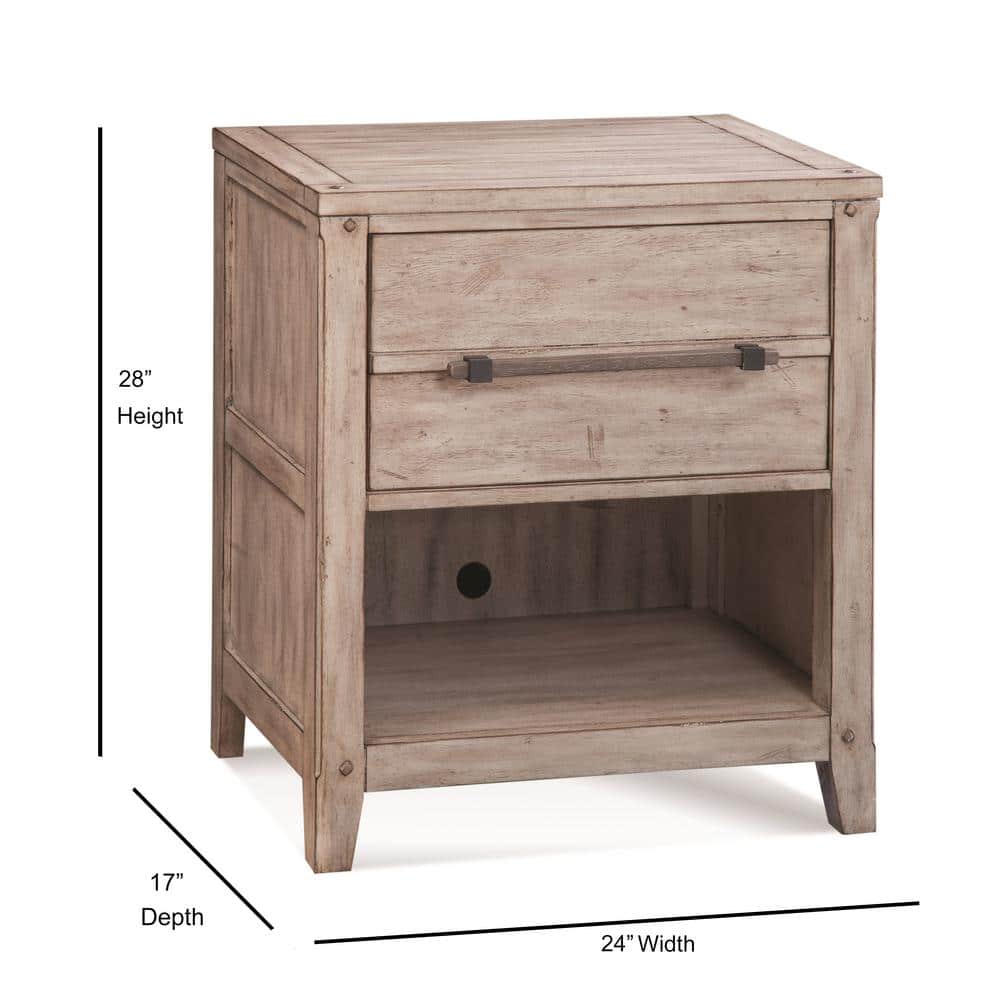 Rustic Beige 1-Drawer Nightstand in Solid Wood