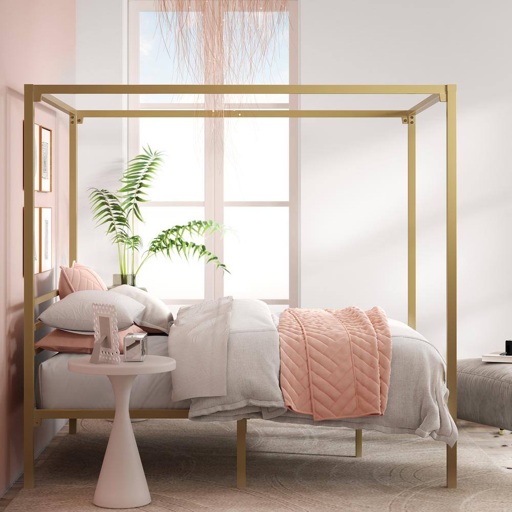 Patricia Gold Metal Queen Canopy Platform Bed Frame with Headboard
