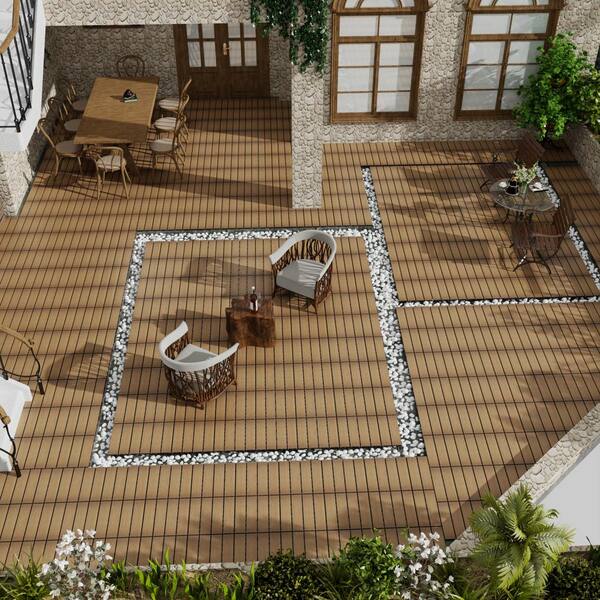 Tidoin Outdoor 1 ft. x 1 ft. Composite Deck Tile in Oak(11 Per Box)