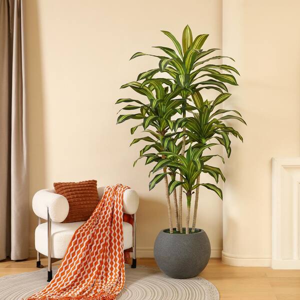 5ft Tall Artificial Dracaena Tree In White Planter - Fake Silk Yucca Plant For Home & Office Decor 3 thumbnail image