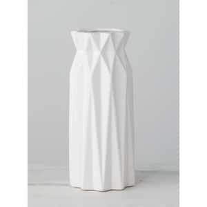 9.25" White Ceramic Geometric Vase