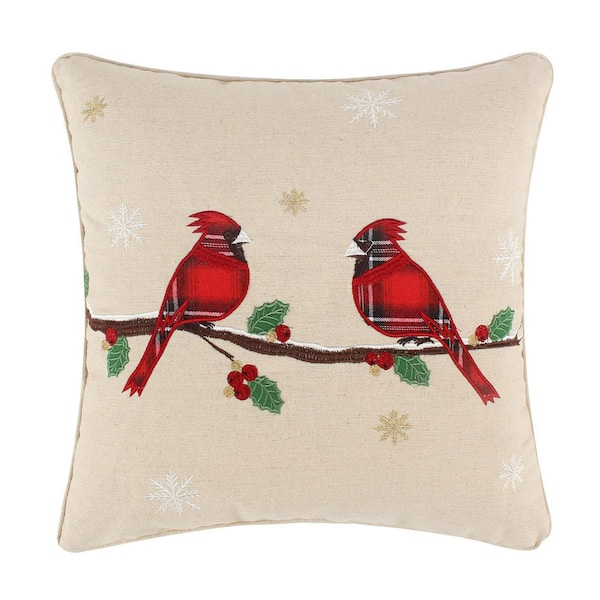 Southern Living Festive Fall Collection Floral Bird Tasseled Square Pillow