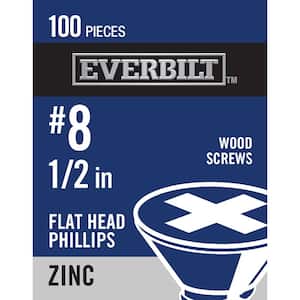 #8 x 1/2 in. Zinc Phillips Flat Head Wood Screw (100-Pack)
