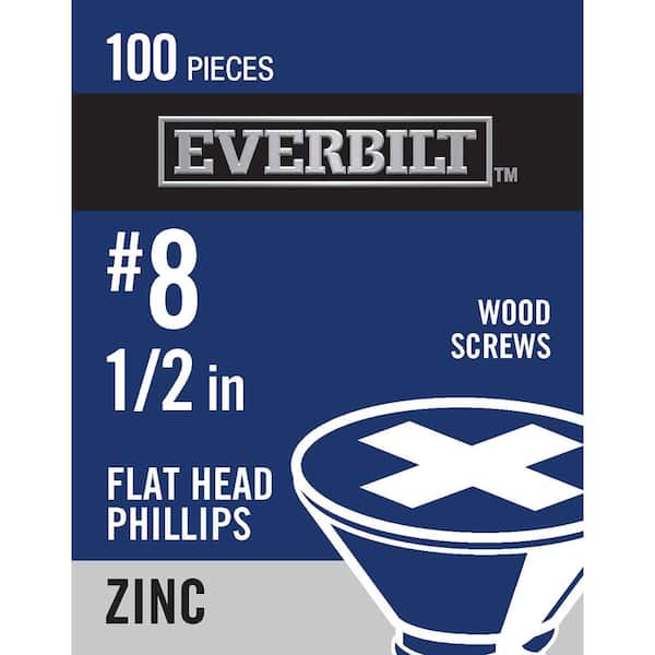 Everbilt #8 x 1/2 in. Zinc Phillips Flat Head Wood Screw (100-Pack)