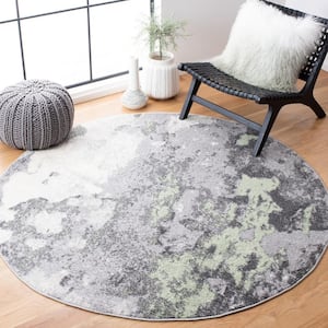 Adirondack Green/Gray 6 ft. x 6 ft. Distressed Abstract Round Area Rug