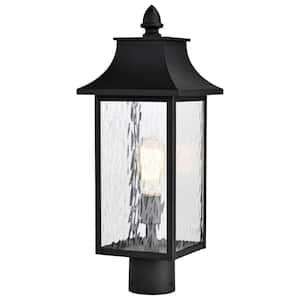 Austen 1-Light Matte Black Aluminum Hardwired Outdoor Weather Resistant Post Light Set with No Bulbs Included