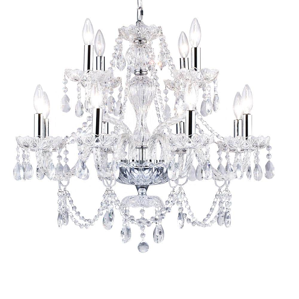 Chrome Mini Plug-in Candle Chandelier with Crystal Accents