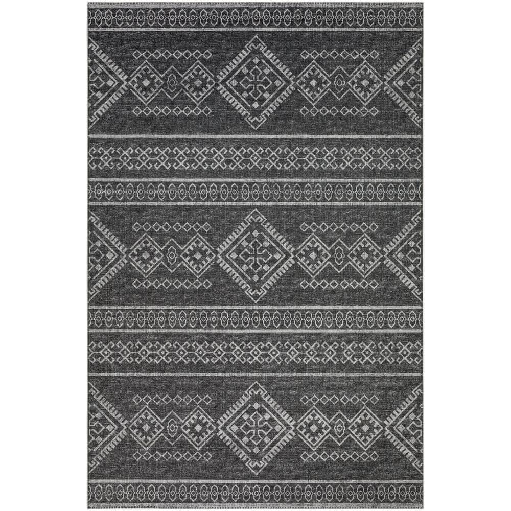 Yuma Black 3 ft. x 5 ft. Geometric Indoor/Outdoor Washable Area Rug