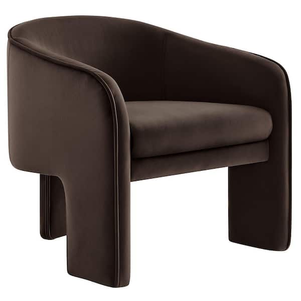 Greer Comfy Barrel Accent Chair with 3 Legs in Chocolate Brown Performance Velvet