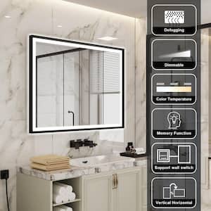 LUKY 48 in W x 36 in. H Rectangular Single Aluminum Framed Anti-Fog LED Light Wall Bathroom Vanity Mirror in Matte Black