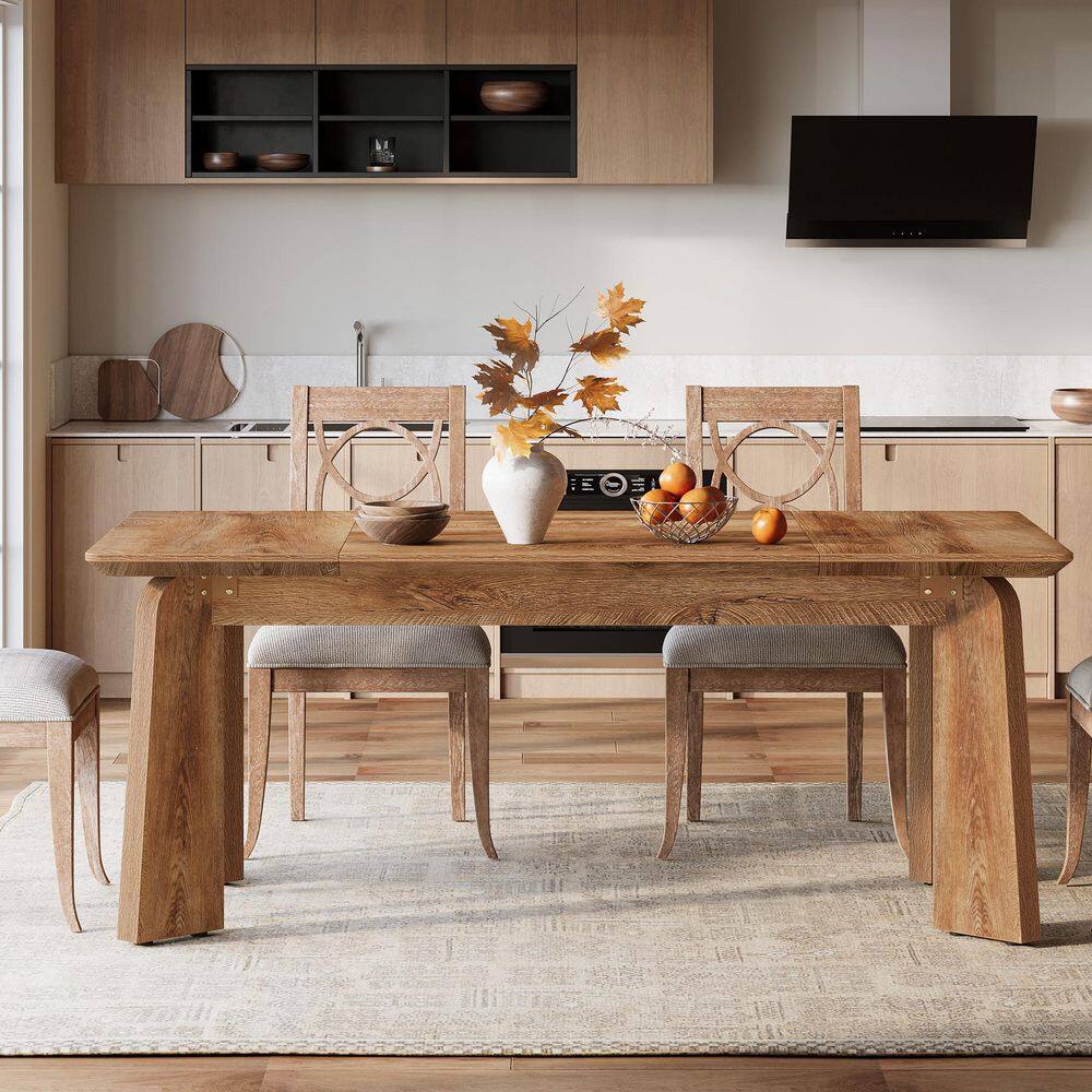 Rectangular Brown Wood 63 in. 4 Legs Dining Table with Strong Geometric Frame Seats 6 for Dining Room
