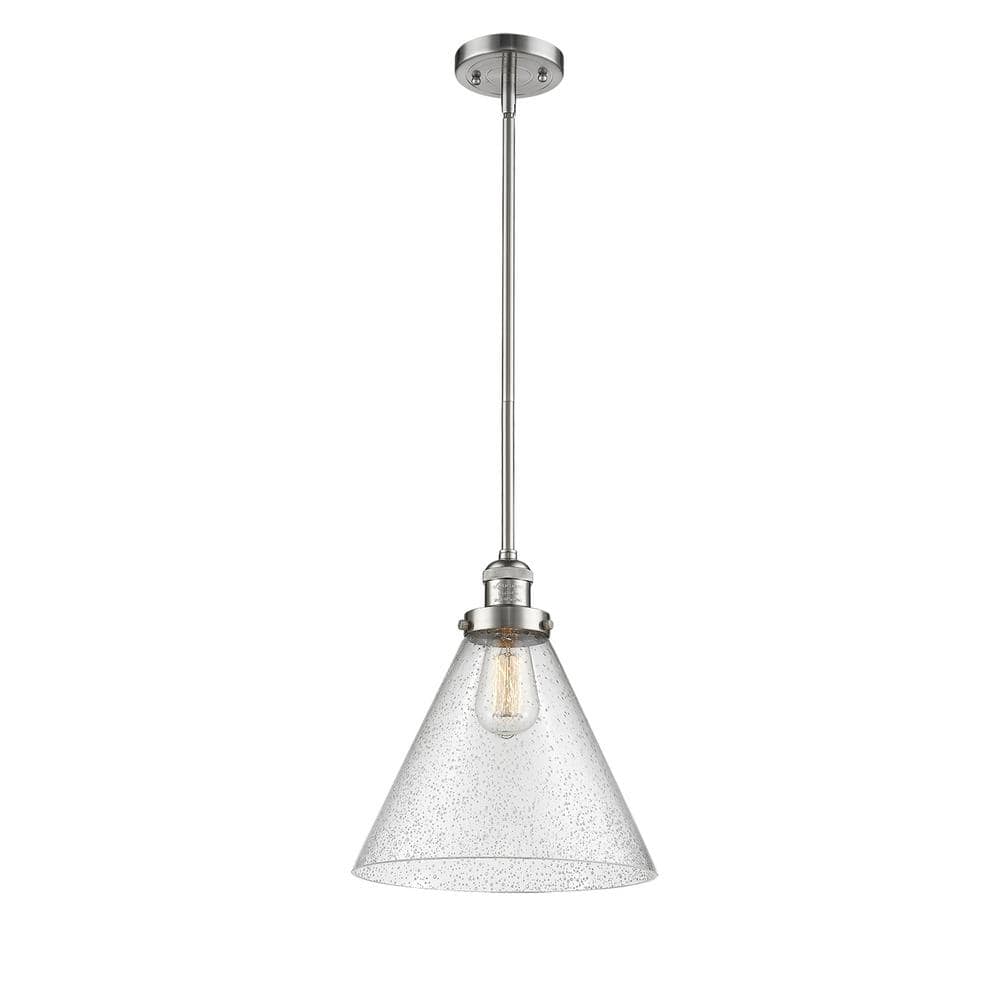 Black Antique Brass Mini Pendant Light with Seeded Glass Shade