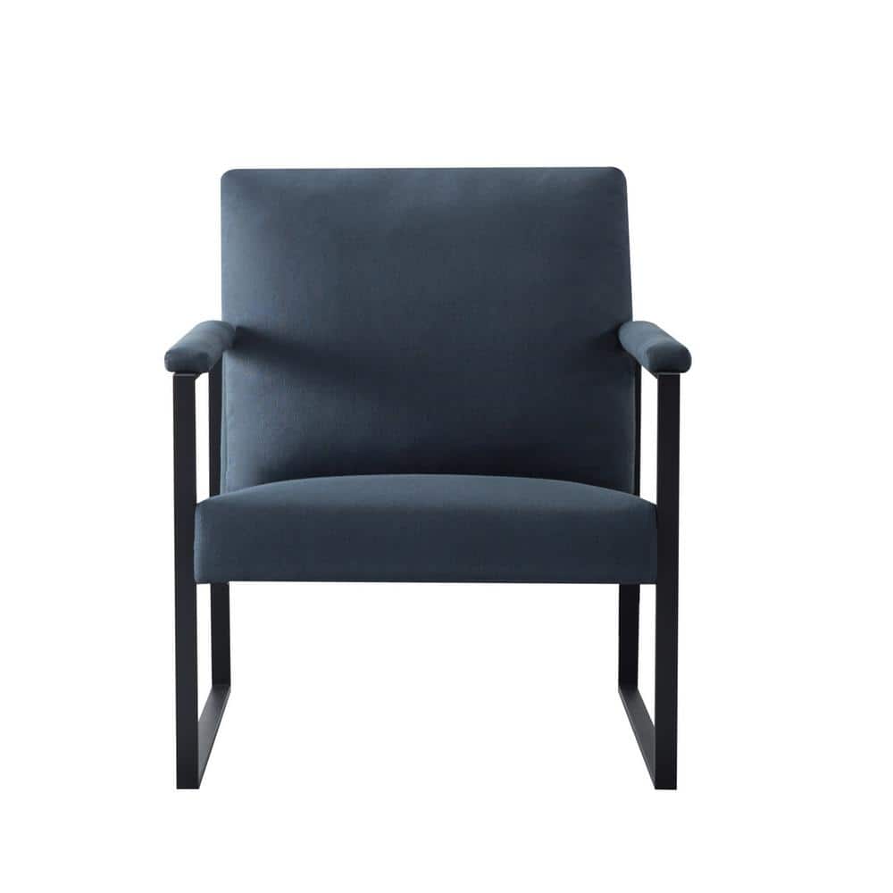 Dark Blue Linen Blend Arm Chair with Metal Leg
