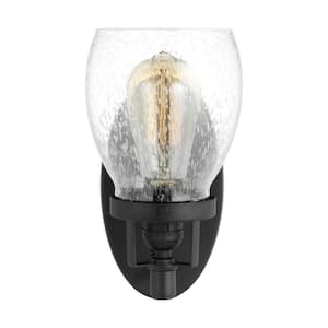 Belton 5.375 in. 1-Light Midnight Black Transitional Industrial Wall Sconce Bathroom Light with Clear Seeded Glass Shade