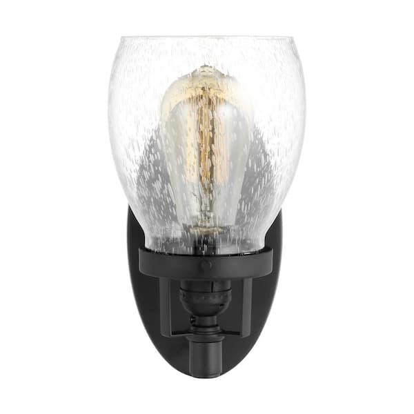 Generation Lighting Belton 5.375 in. 1-Light Midnight Black Transitional Industrial Wall Sconce Bathroom Light with Clear Seeded Glass Shade