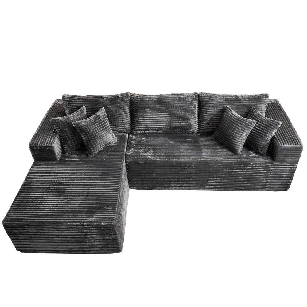DIMO 108 in. Wide Arm 2-Piece Modern Plush Corduroy L-Shape Modular Sectional Sofa in. Gray with Left Chaise