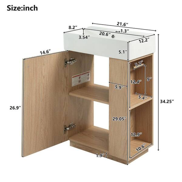 Virubi 21.6 in. W Freestanding Wood Color Bath Vanity with White