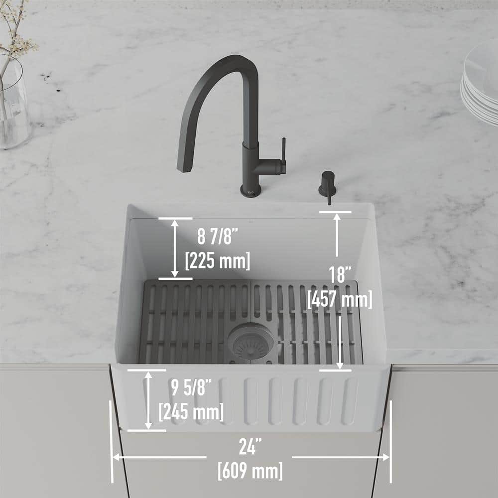 Matte White Stone 24" Single Bowl Farmhouse Kitchen Sink