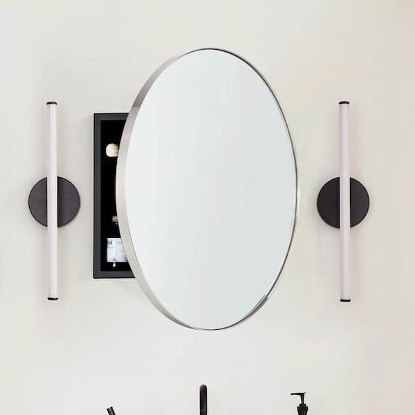 TEHOME Myriel 24 in. W x 24 in. H Surface Mount Round Metal Framed Bathroom Medicine Cabinet with Mirror in Brushed Nickel