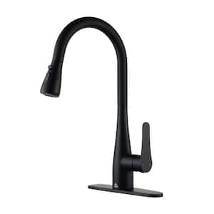 Single Handle Pull Down Sprayer Kitchen Faucet with Three-function Pull Out Sprayer Head Stainless Steel in Matte Black