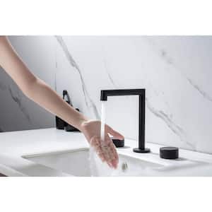 ABA 8 in. Widespread Double Handle 3 hole bathroom vanity faucet in matte black