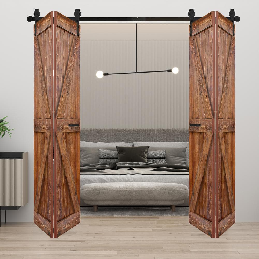 Classic Walnut Finished Solid Spruce Bi-Fold Barn Door