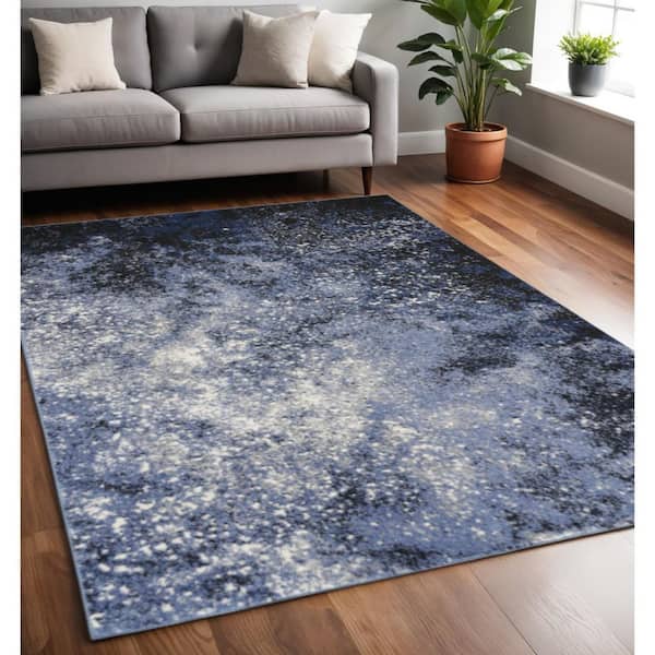 5' X 7' Blue And Black Abstract Area Rug