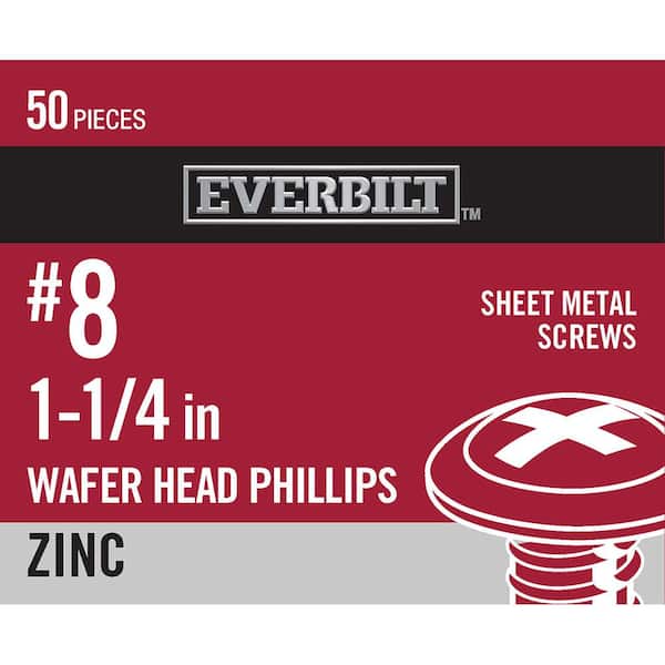 Everbilt #8 x 1-1/4 in. Zinc Plated Phillips Modified Truss Head Sheet Metal Screw (50-Pack)