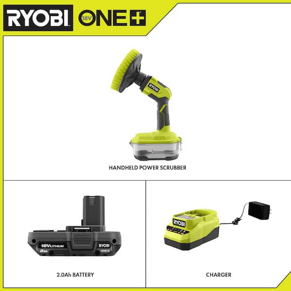 RYOBI P4510-PSK005 ONE+ 18V Cordless Power Scrubber and 2.0 Ah Compact Battery and Charger Starter Kit - 2