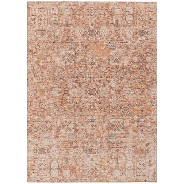 HomeRoots Salmon, Orange, Gray 9 ft. x 12 ft. Woven Floral Polyester Rectangle Indoor/Outdoor Area Rug