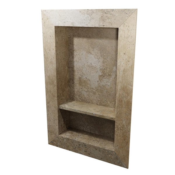 17 in. x 26 in. Recessed Shampoo Caddy in Mocha Travertine