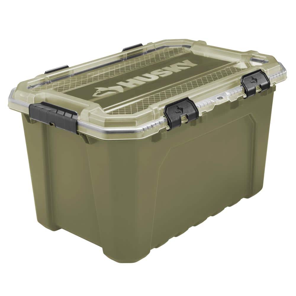 Husky 20-Gal. Professional Duty Waterproof Storage Container with Hinged  Lid in Olive 249510 - The Home Depot