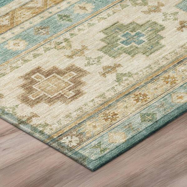 Chantille Machine Washable Indoor/Outdoor Abstract ACN3125 Aqua 8 ft. x 8 ft. Round Rug