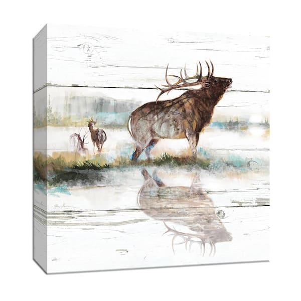PTM Images 15 in. x 15 in. ''Rustic Misty Elk'' Canvas Wall Art