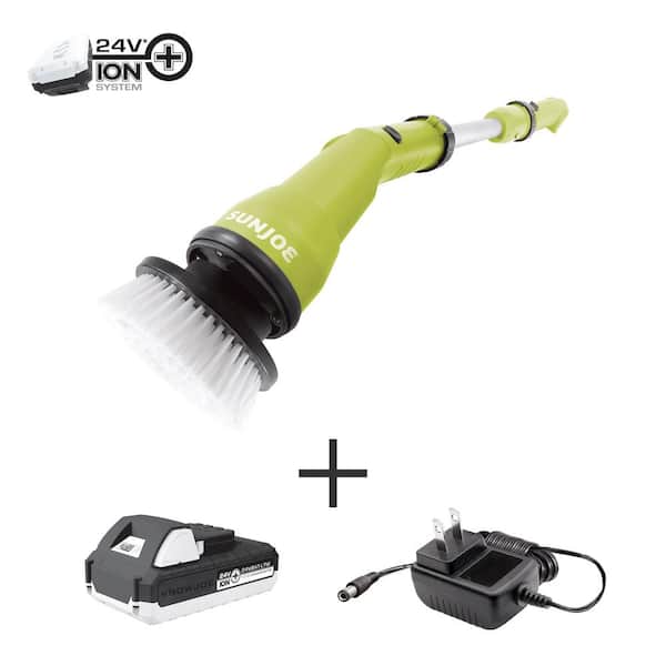 Sun Joe 24-Volt Cordless Handheld 360-Degree Spin Scrubber Brush Kit with 1.3 Ah Battery + Charger