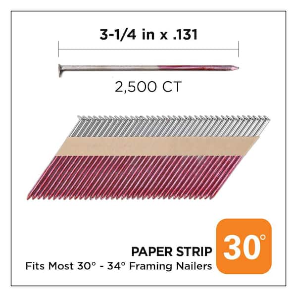 3-1/4 in. x 0.131-Gauge 30° Hot Dipped Galvanized Smooth Shank Paper Tape Framing Nails (2500 per Box)