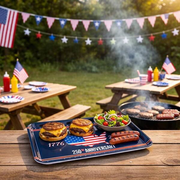 KHKFY White Platters 3-Piece Patriotic Melamine Serving Tray Set