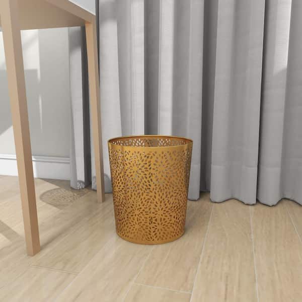 CosmoLiving by Cosmopolitan Gold Stackable Small Waste Bin with Laser Carved Floral Design
