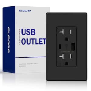 21W USB Wall Outlet with Type A and Type C USB Ports, 20 Amp Tamper Resistant, with Screwless Wall Plate,Black (1 Pack)