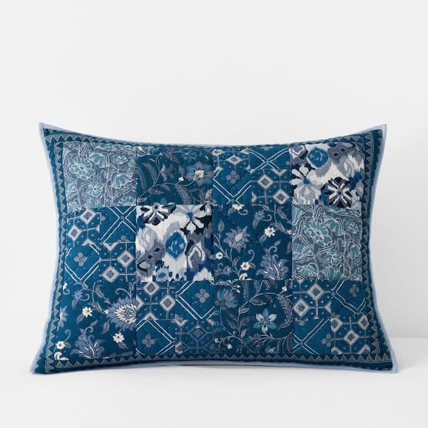 The Company Store Shobha Indigo Patchwork Quilted Blue Multi Cotton Standard Sham