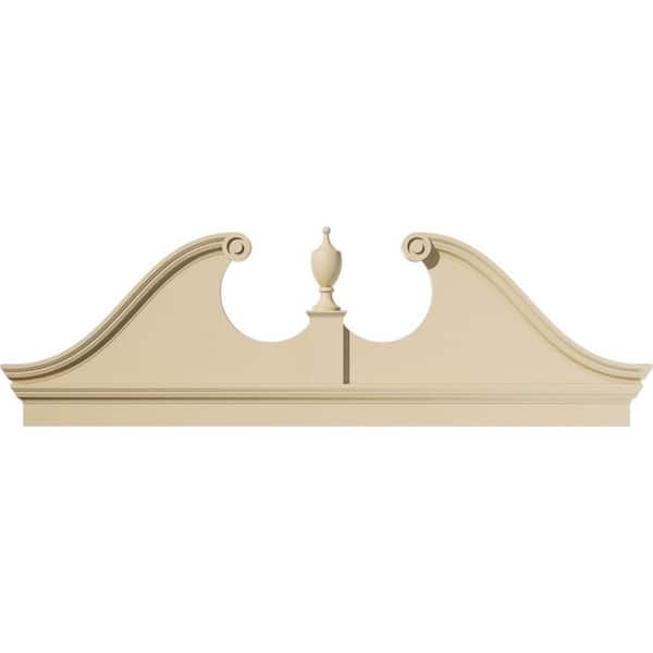 Ekena Millwork 86-in. W x 28-3/8-in. H x 2-3/4-in. P Rams Head Signature Urethane Combination Pediment Urn Ships Unattached in Box Prim