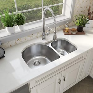 Undermount Stainless Steel 31 in. 0-Hole Double Bowl Kitchen Sink