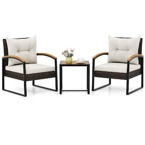 Mix Brown 3-Piece Wicker Patio Conversation Set with Off White Cushions