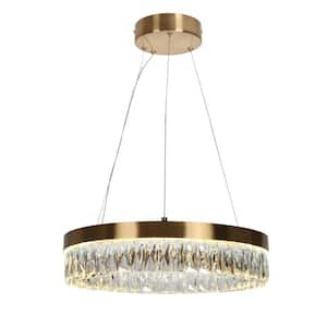 Glam Modern 1-Light Plating Brass Round Integrated LED Chandeliers with Crystal Accent for Living Room