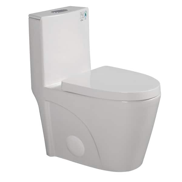 WELLFOR 12 in. 1-piece 1.1/1.60 GPF Dual Flush Elongated Toilet in Glossy White Seat Included