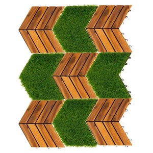 12 in. x 12 in. Acacia Wood Interlocking Flooring Deck Tiles Grass (20-Pack)